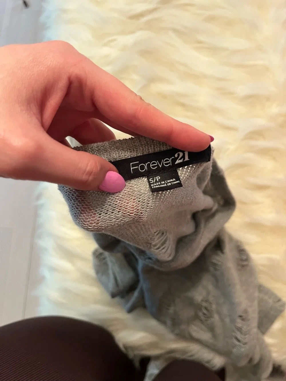 Forever 21 Light Gray Distressed Scoop Neck Sweater - Picture 2 of 2